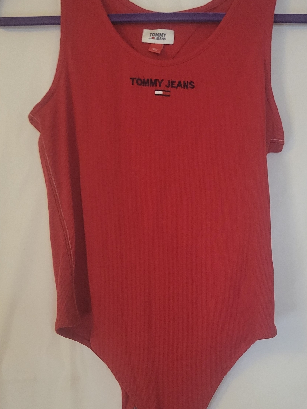 Tommy Hilfiger Red Ribbed Scoop-Neck Bodysuit